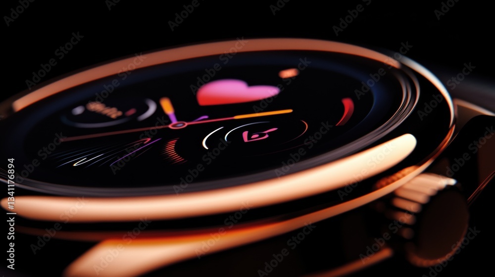 Obraz premium A sleek smartwatch with a digital display showing heart rate and notifications.