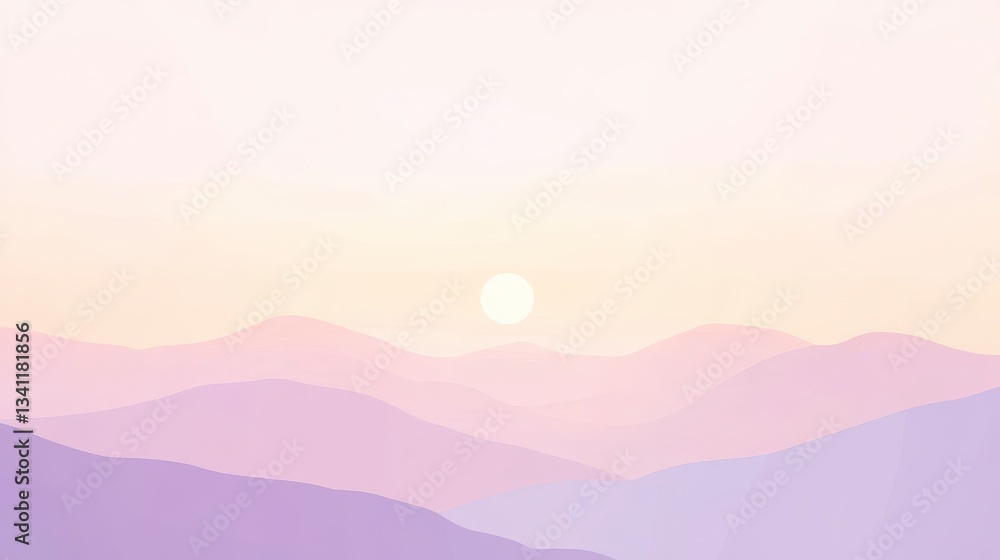 Fototapeta premium Serene Pastel Mountain Sunrise: A Delicate Landscape Painting