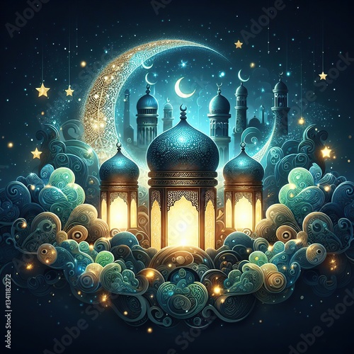 Eid Mubarak Arabic Calligraphy. Islamic Eid Fitr Adha Greeting Card design. Translated: we wish you a blessed Eid. عيدكم مبارك عيد فطر مبارك	
