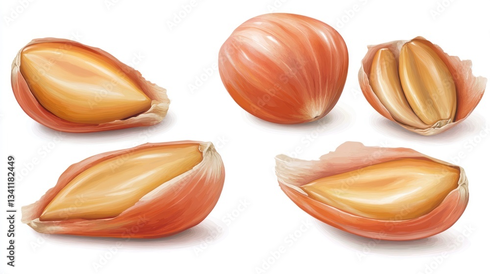 Fototapeta premium Single Garlic Cloves Detailed Illustration White Background