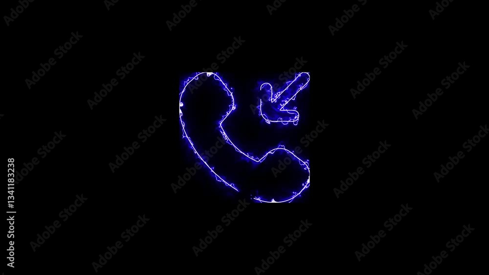 Call icon with arrow icon incoming concept, neon incoming call icon animation on black background, Call icon with arrow icon incoming concept, neon incoming call icon animation on black background,
