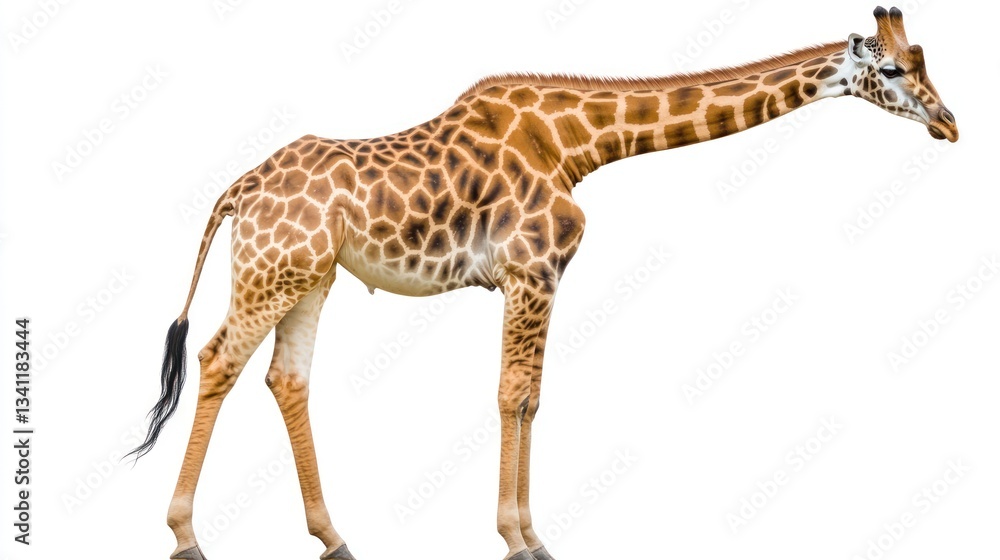Obraz premium A giraffe standing on white background. (1)