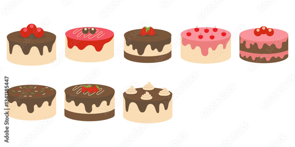 Fototapeta premium Chocolate Birthday Cake Illustration Set