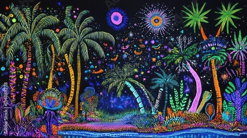 Wallpaper Mural Neon Tropical Night Forest Scene Torontodigital.ca