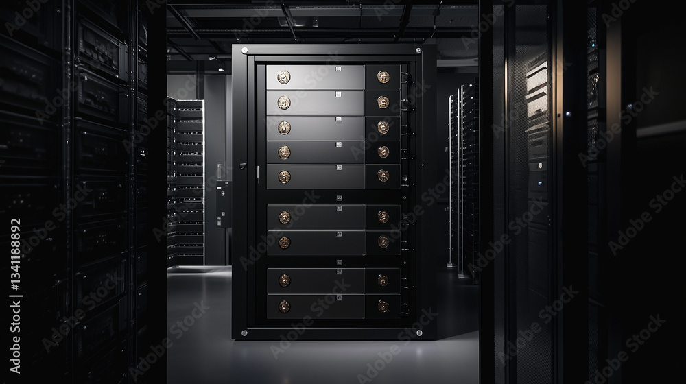 A digital vault secured with multiple encryption layers, cybersecurity program, photo style A digital vault secured with multiple encryption layers, cybersecurity program, photo style