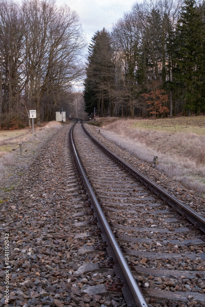 Curved Railway Tracks in Rural Landscape Curved Railway Tracks in Rural Landscape