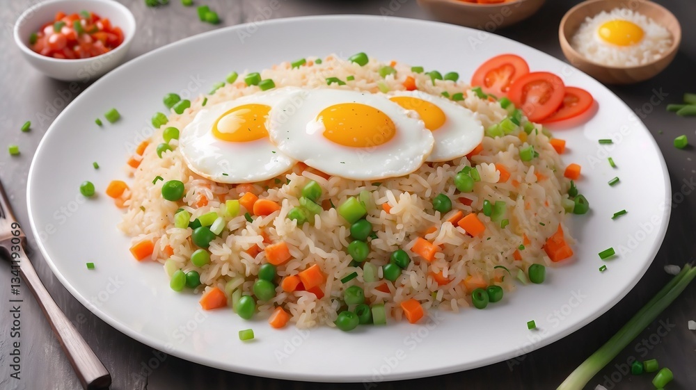 Fried Rice with Vegetables in a Round Plate Fried Rice with Vegetables in a Round Plate