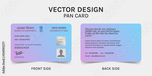 Dummy Pan Card Front and Back Side Vector, Unique Identity for Indian Citizens
