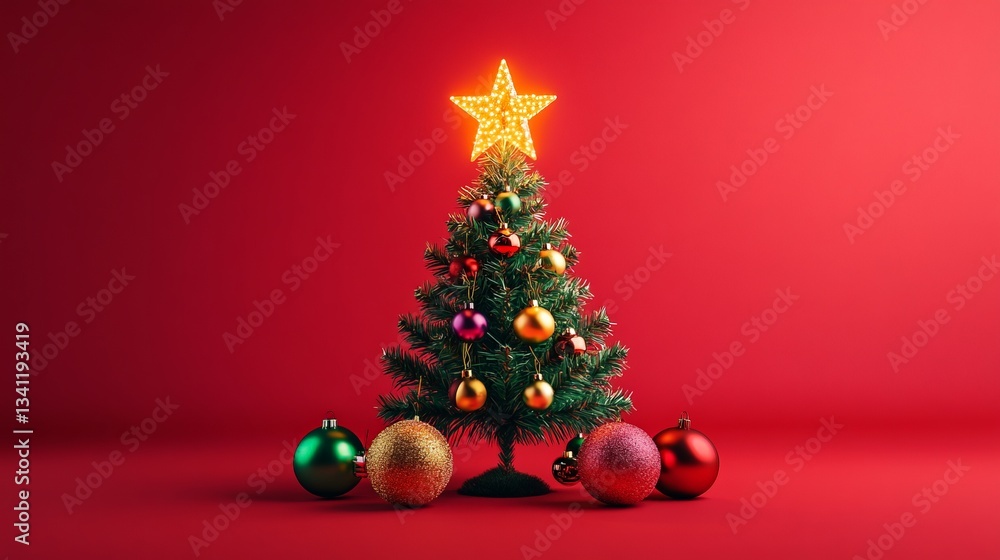 Minimalist Christmas Decor with Golden Ball and Red Accents on Clean Background Minimalist Christmas Decor with Golden Ball and Red Accents on Clean Background