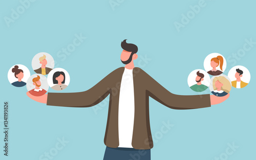 Reorganization or allocate resources, workforce distribution, change team structure for efficiency, restructure organization, skills to drive company, a man assigns work groups.