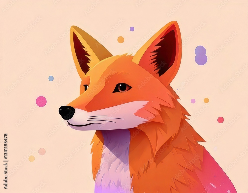Obraz premium Portrait of an Orange Fox Illustration with Colorful Background