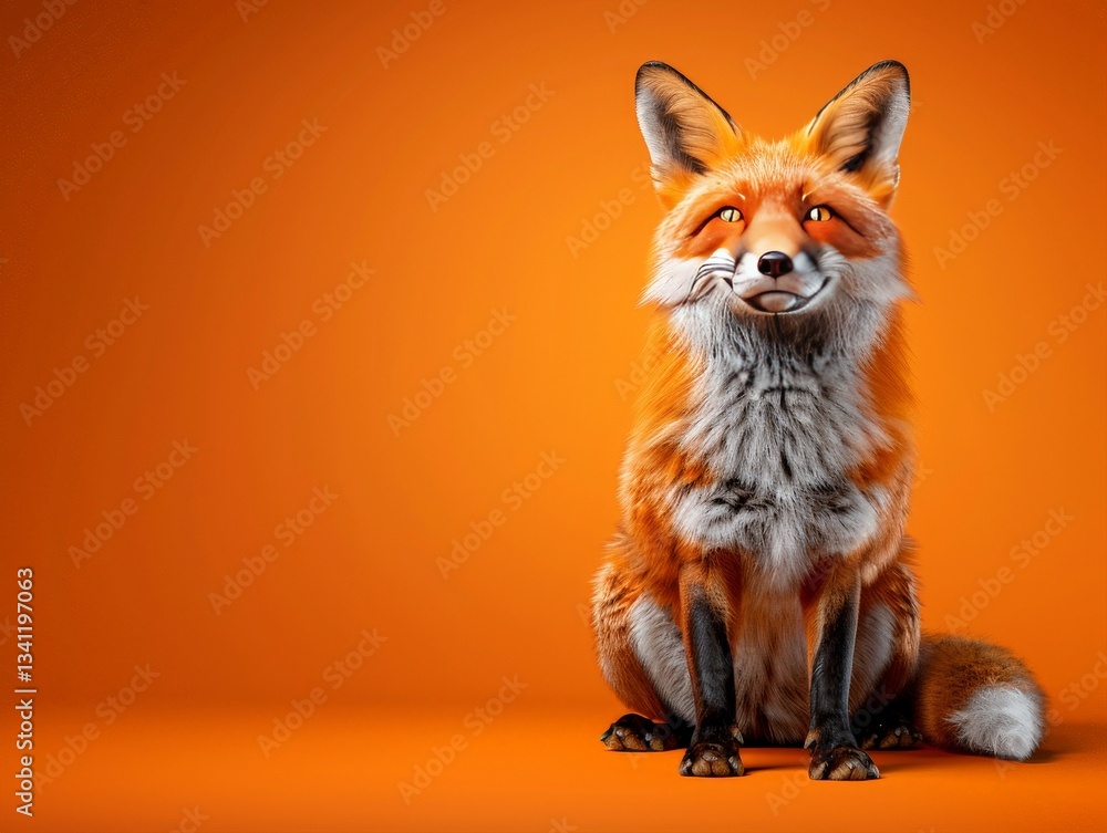 Fototapeta premium Spunky 3D Cartoon Fox with Exaggerated Fluffy Tail and Cheerful Expression