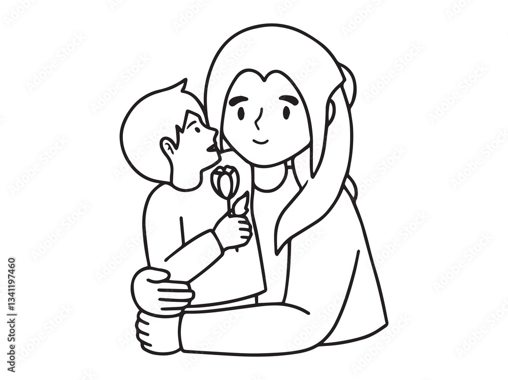 Sketch Mother with Children Black and White Sketch Mother with Children Black and White