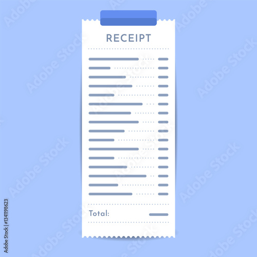 Long Printed Receipt with Itemized List and Total Cost on Light Blue Background