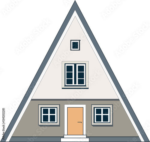 Minimal A-frame house illustration with windows and door in flat architectural style