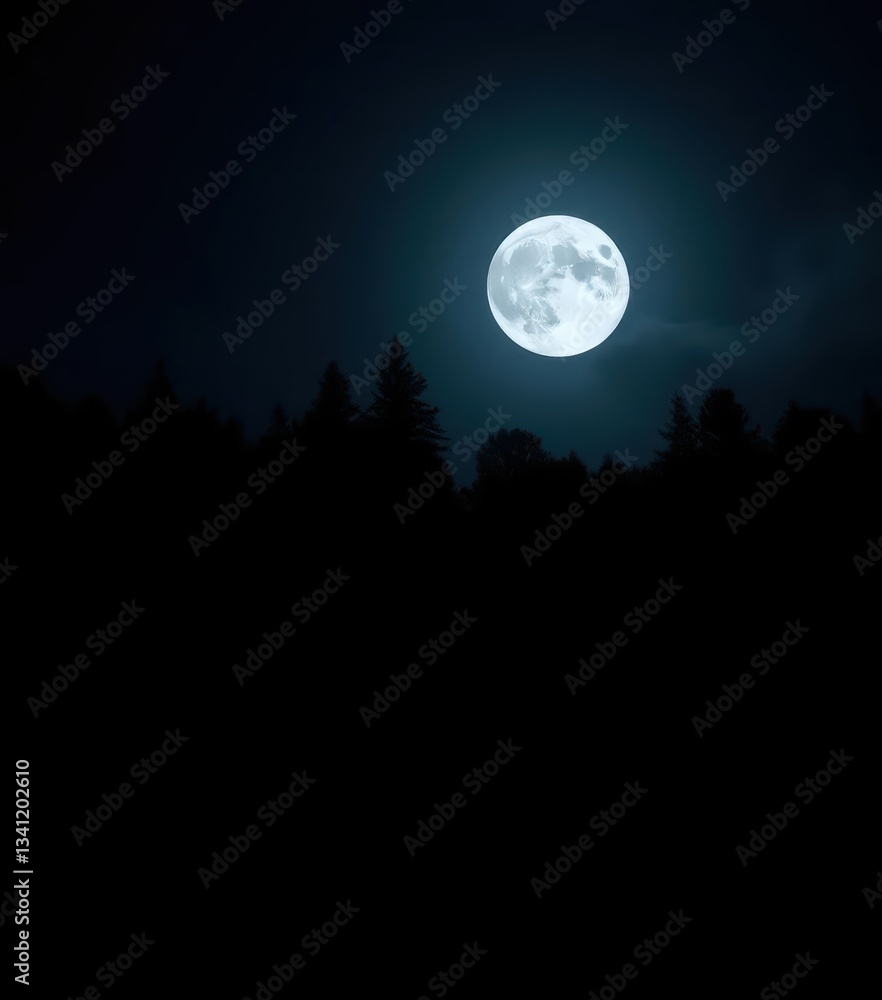 Full moon casts an ethereal glow on a dark, shadowy forest, peaceful, serene, calm Full moon casts an ethereal glow on a dark, shadowy forest, peaceful, serene, calm