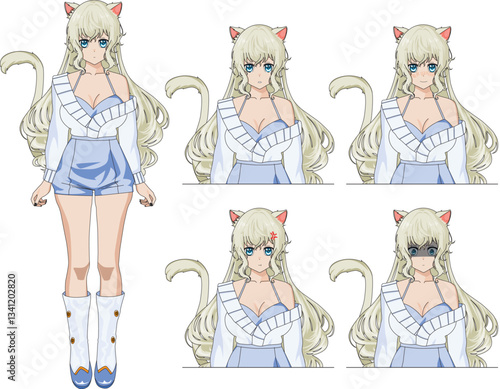 Cat Beast Girl Anime Character With Expressions Manga Game Characters