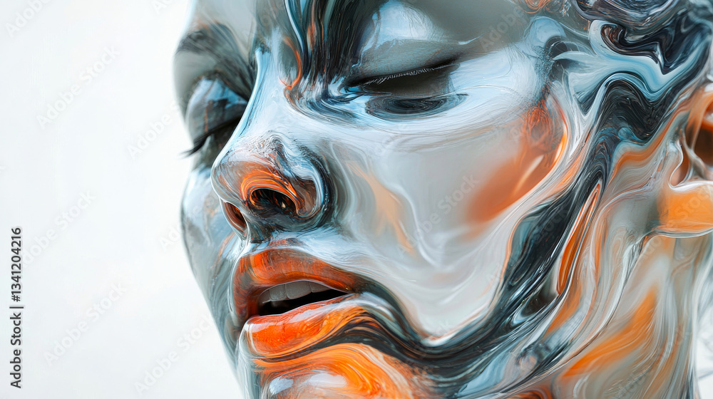 Sculpted visage created with fluid patterns during an artistic showcase in a modern studio