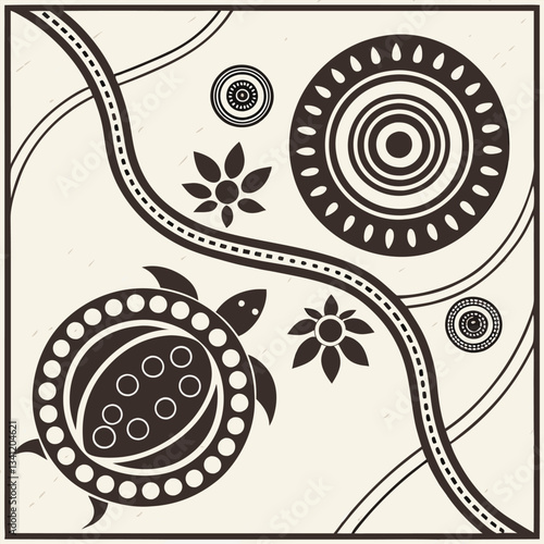 Abstract Aboriginal Circular Pattern Design Element art red motif brown black white beige 