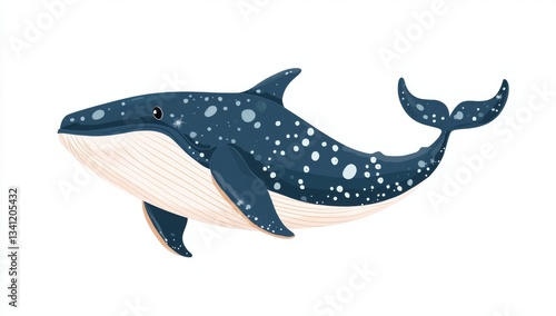Ink and watercolor were used to hand draw an illustration of a bowhead whale, which was then digitized and placed on a transparent background with isolated white highlights as a png