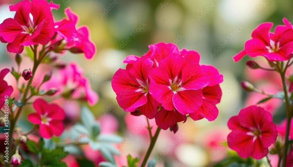 Vibrant geranium blossoms fill the frame, soft focus background, image, close-up Vibrant geranium blossoms fill the frame, soft focus background, image, close-up