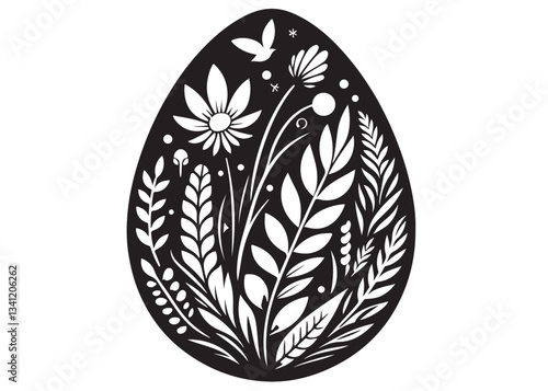 easter eggs silhouette vector design, easter egg logo icon, easter eggs decorative pattern, black and white easter egg traditional pattern, easter egg logo icon on black and white background 