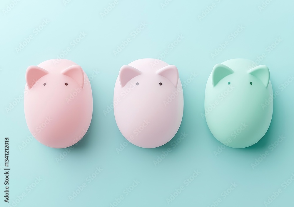 The image features three piggy banks with pastel-colored exteriors arranged on a calming blue background, embodying the principles of financial planning and saving The image features three piggy banks with pastel-colored exteriors arranged on a calming blue background, embodying the principles of financial planning and saving