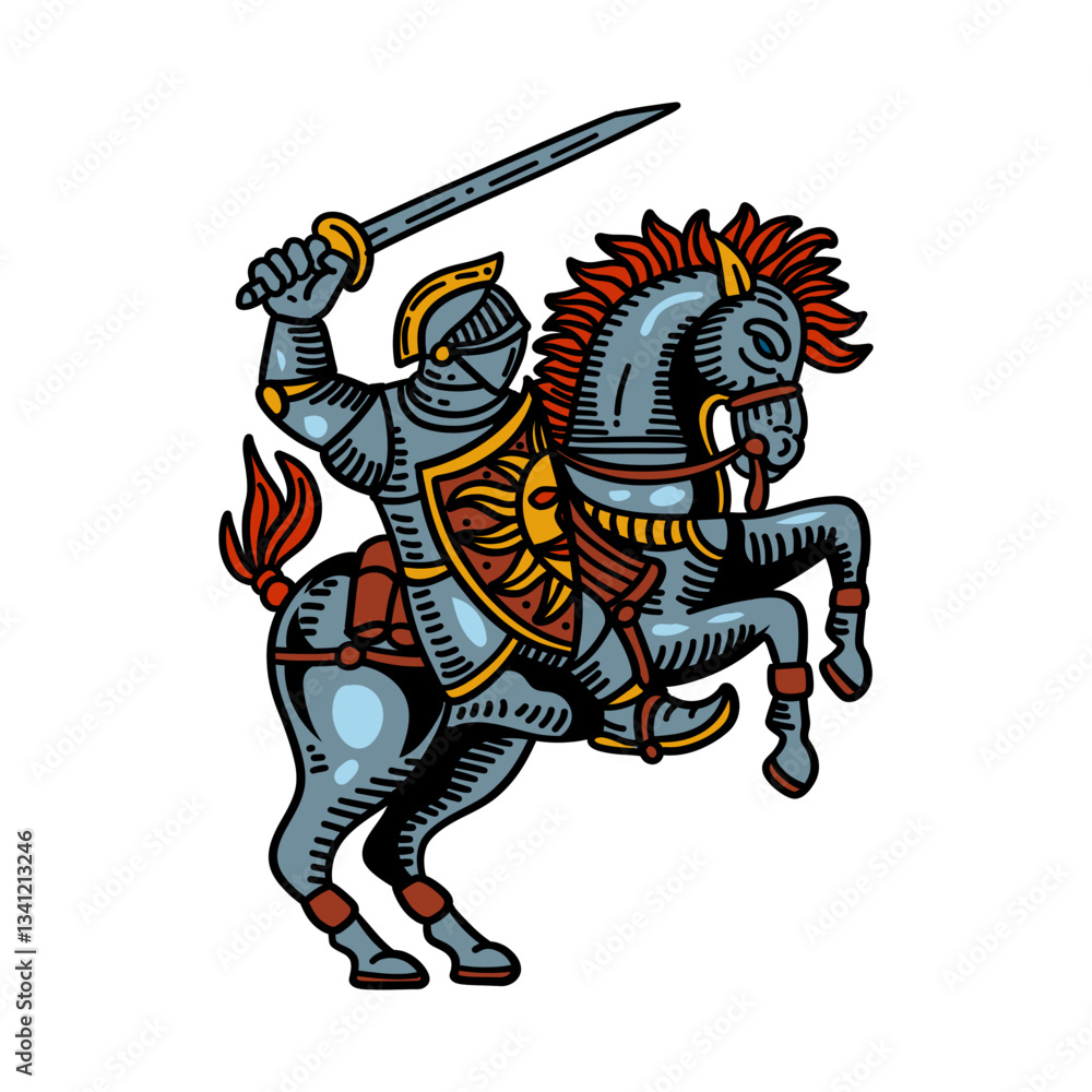 Fototapeta premium knight and horse illustration
