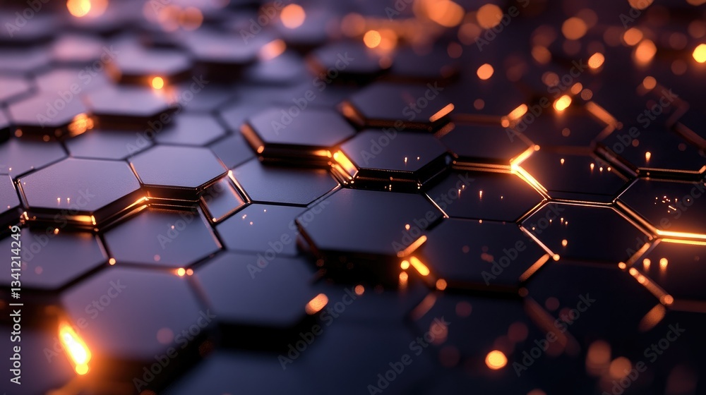 Fototapeta premium Abstract hexagonal grid with a metallic texture and soft ambient lighting, perfect for a tech theme.