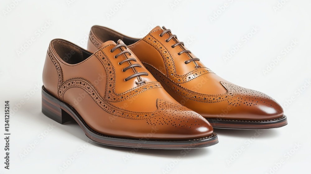 A pair of tan leather formal shoes showcased against a white background A pair of tan leather formal shoes showcased against a white background