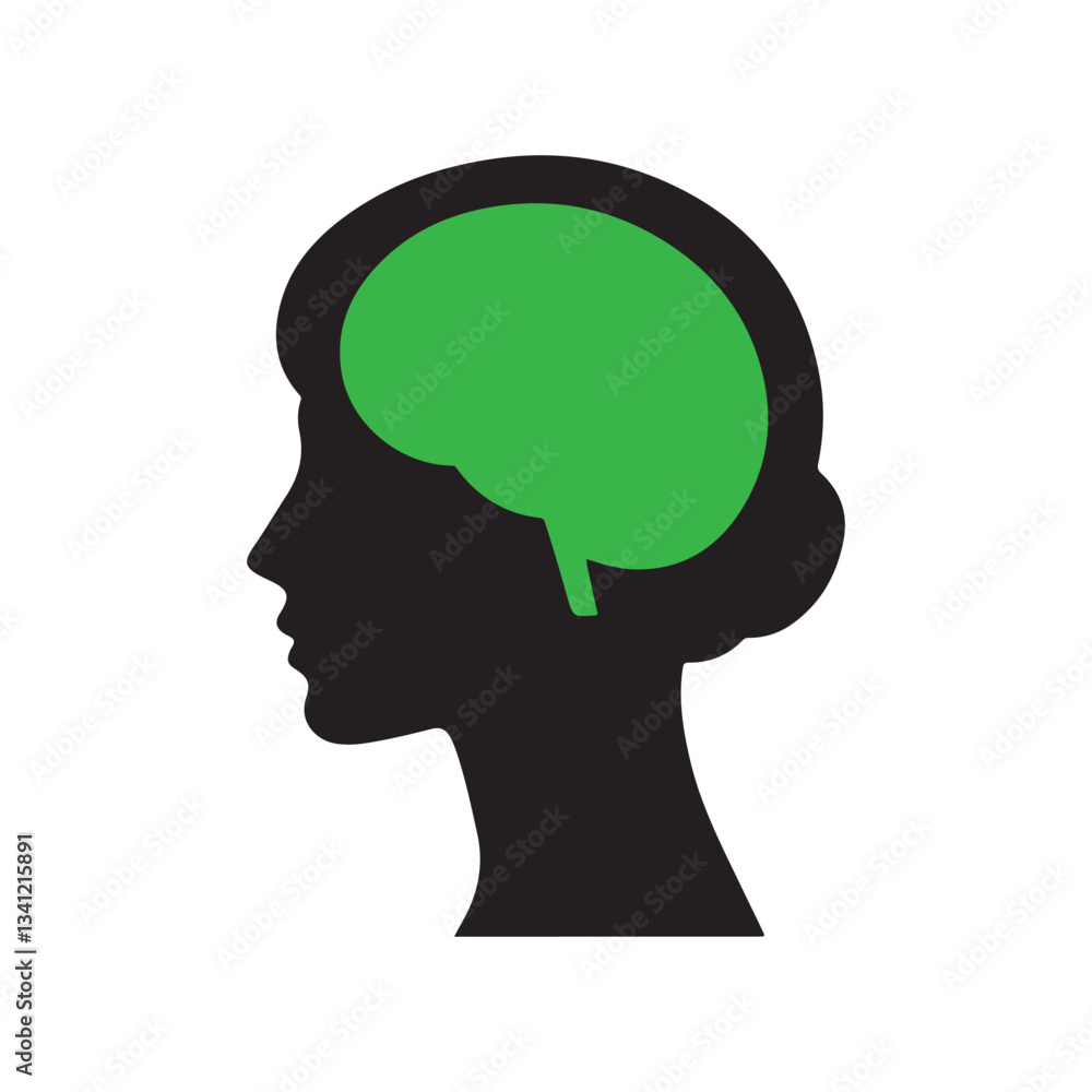 Minimalist Human Head with Green Brain Icon for Psychology and Neuroscience Minimalist Human Head with Green Brain Icon for Psychology and Neuroscience