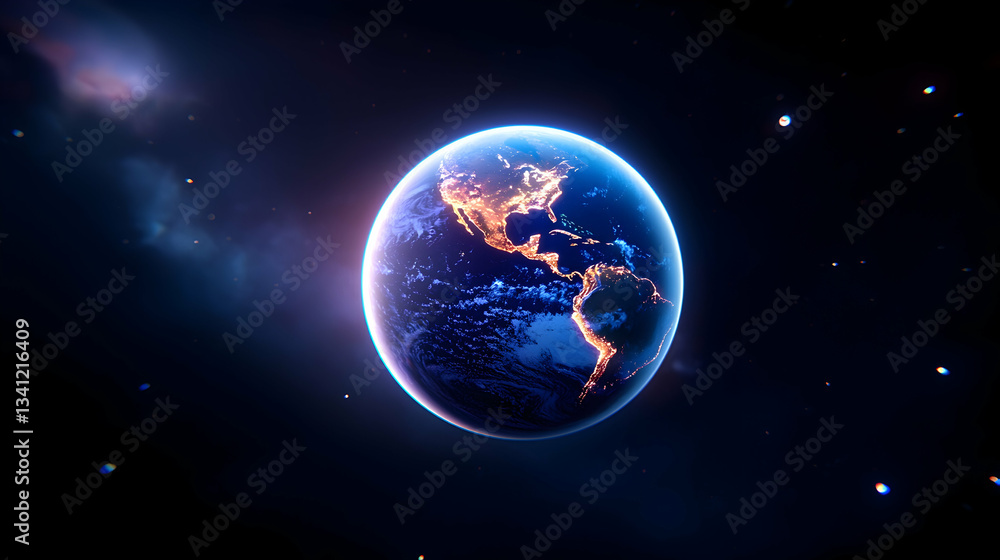 Obraz premium Glowing Earth at Night in Space