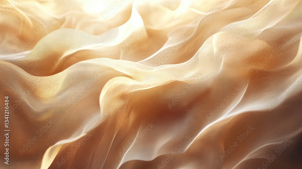 Fototapeta premium Elegant brown smoke ribbons moving in a delicate dance, illuminated by warm ambient light.