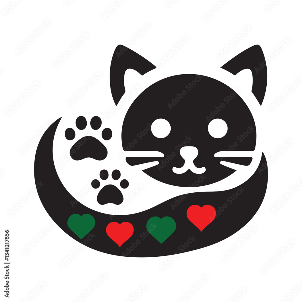 Minimalist Cat with Paw Prints and Hearts Icon for Pet Lovers Minimalist Cat with Paw Prints and Hearts Icon for Pet Lovers