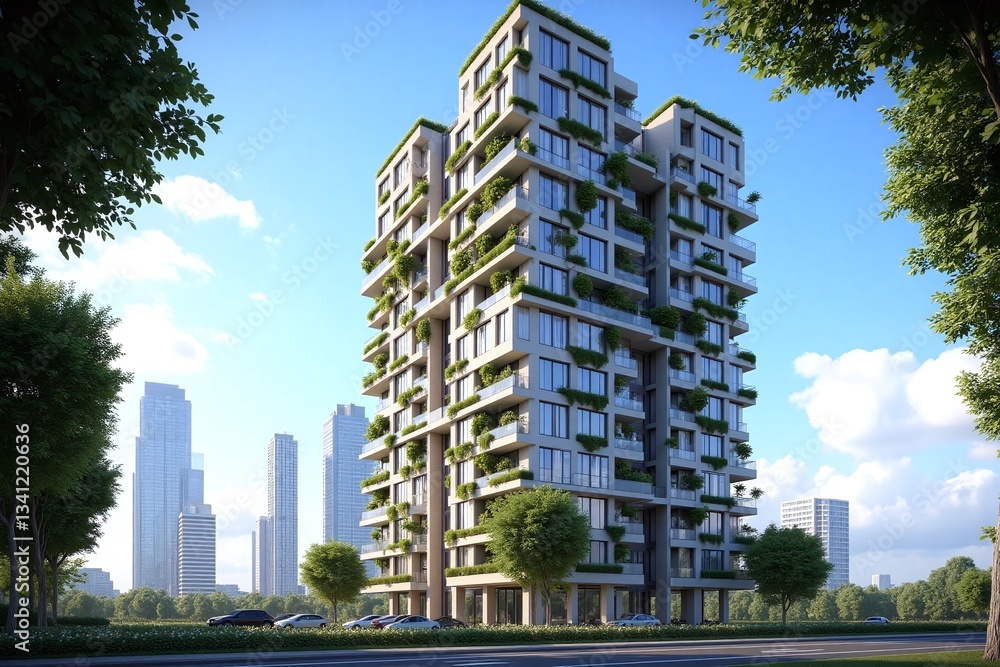 tall building with plants growing on the side of it tall building with plants growing on the side of it