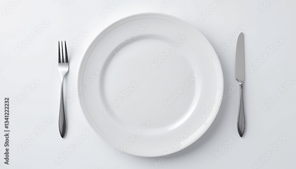 Empty White Plate with Silverware Minimalist Table Setting Photography Empty White Plate with Silverware Minimalist Table Setting Photography