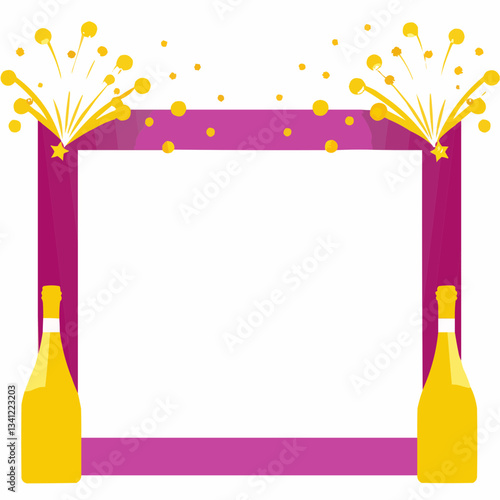 Festive Frame: A celebratory frame adorned with champagne bottles and fireworks, a vibrant design element for joyous occasions. 