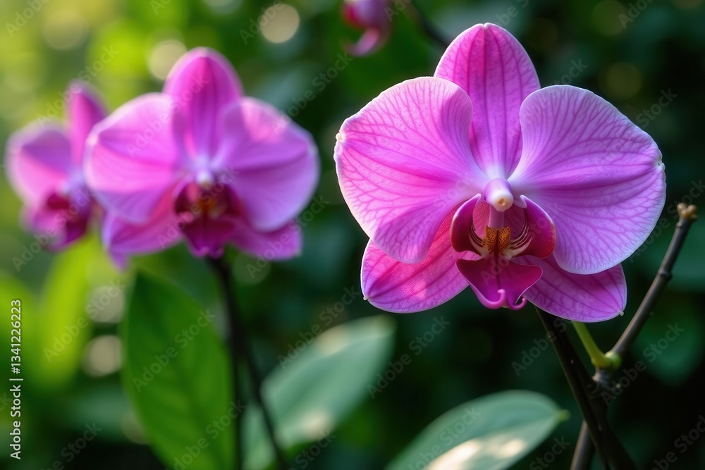 Luxurious purple orchid display in garden setting, plantlife, violet, exotic Luxurious purple orchid display in garden setting, plantlife, violet, exotic