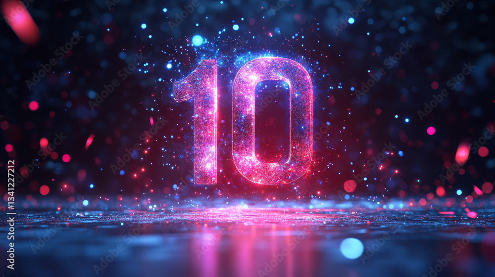 Vibrant cosmic number ten glowing in a starry backdrop during a festive digital celebration