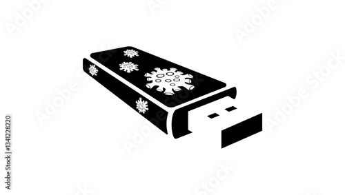 usb flash drive with virus, black isolated silhouette