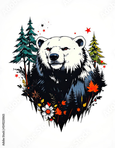 polar bear with christmas tree