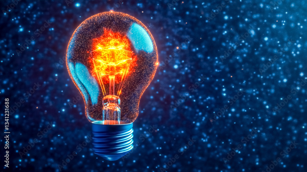 Glowing light bulb with flickering flames inside symbolizing innovation Glowing light bulb with flickering flames inside symbolizing innovation