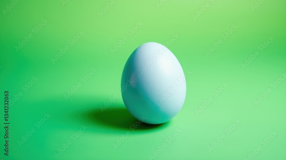 Single light blue egg on green background minimalist image Single light blue egg on green background minimalist image