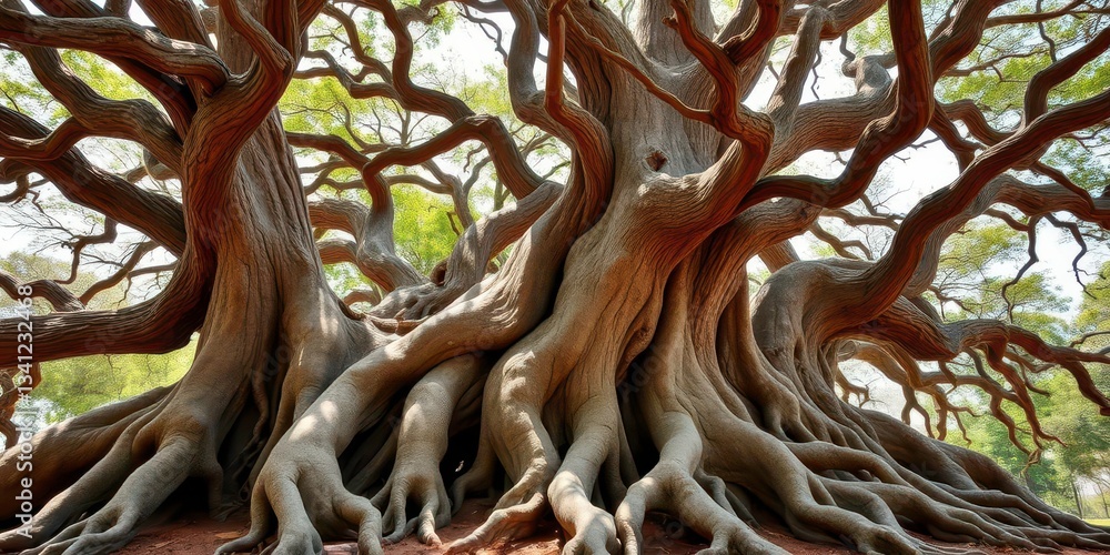 Ancient, gnarled trees with sprawling roots and twisted branches reaching skyward, scenery, magical Ancient, gnarled trees with sprawling roots and twisted branches reaching skyward, scenery, magical