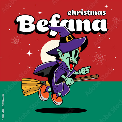 Christmas Retro Groove Befana Vector Character