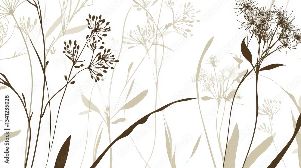 Naklejka premium Botanical Floral Art Print - Delicate Plant Silhouette Design