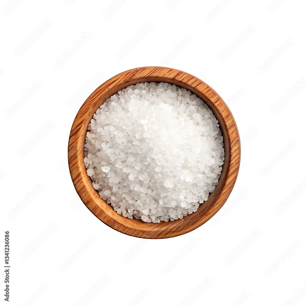 A Pristine Mound Of Sea Salt Rests In A Rustic Wooden Bowl, Offering A Simple Elegance And Natural Purity A Pristine Mound Of Sea Salt Rests In A Rustic Wooden Bowl, Offering A Simple Elegance And Natural Purity