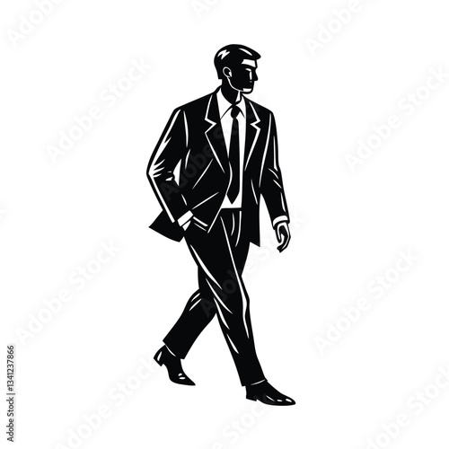 Stylish Man Walking in a Classic Business Suit Silhouette
