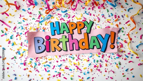 A Vibrant Happy Birthday Celebration with Colorful Confetti and Ribbons