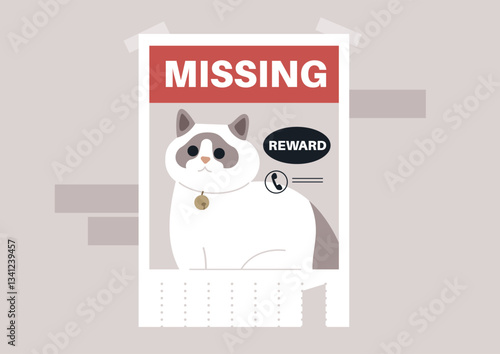 Heartfelt tear-off poster displayed throughout the neighborhood, urging locals to assist in locating a beloved missing animal, a flyer highlights the urgency and need for community support